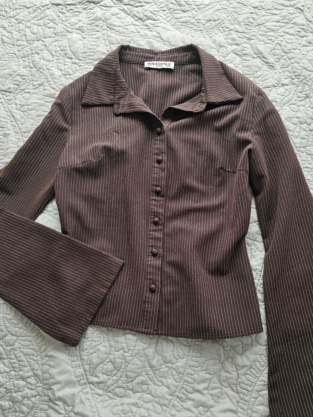 Princess Polly Pinstripe Button-Up Shirt - Picture 1 of 4